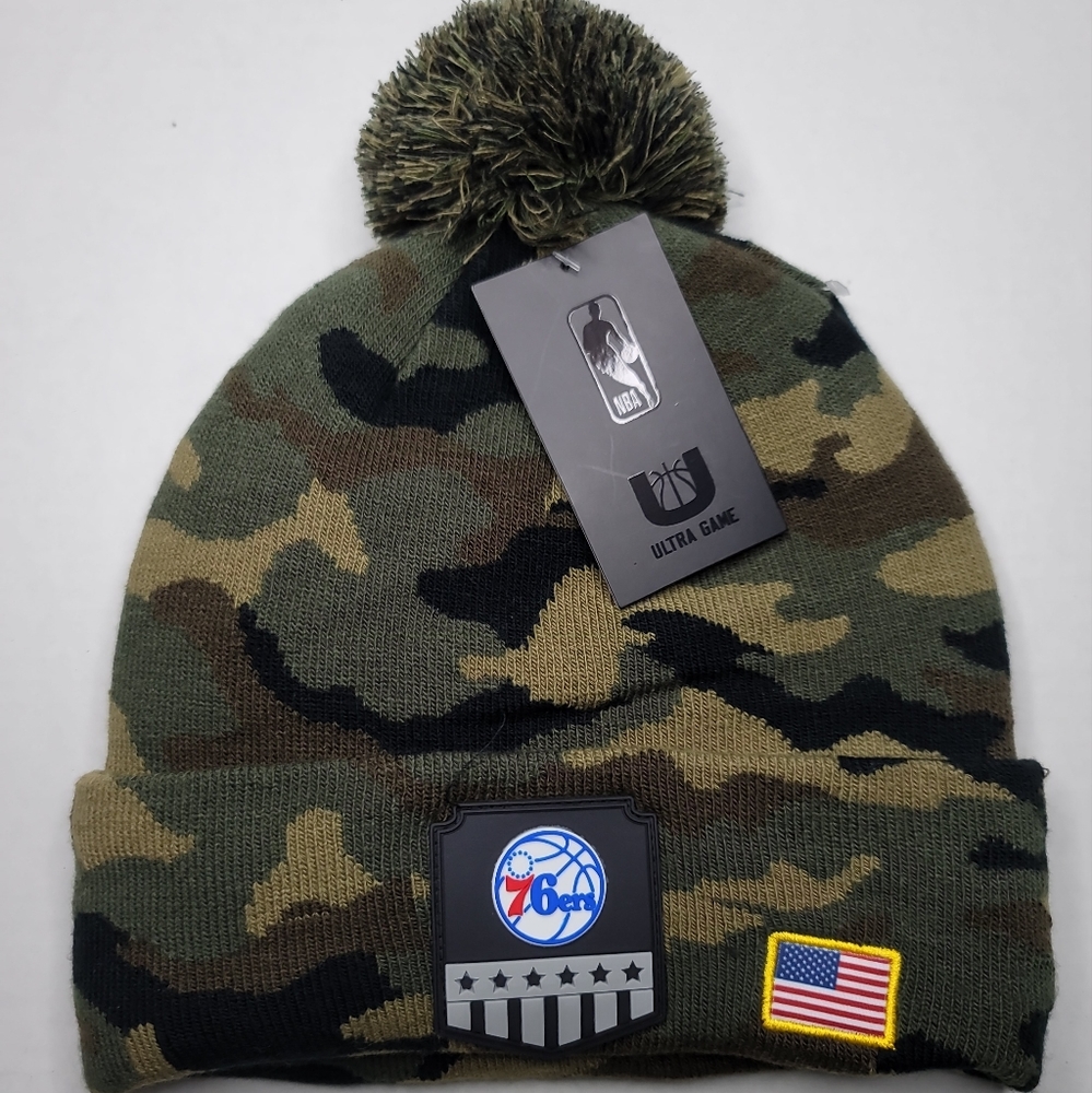NBA Philadelphia 76ers Beanie Salute To Service Green Camo Adult One Size NWT
